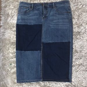 Denim patchwork pencil skirt